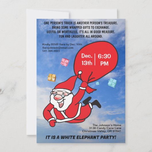 Vliegende Kerstman Blauwe Lucht Witte Olifant Fees Kaart (Voorkant)