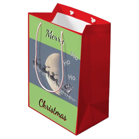 Vliegende Kerstman Kerstcadeautas Medium Cadeauzakje (Achterkant Gekanteld)