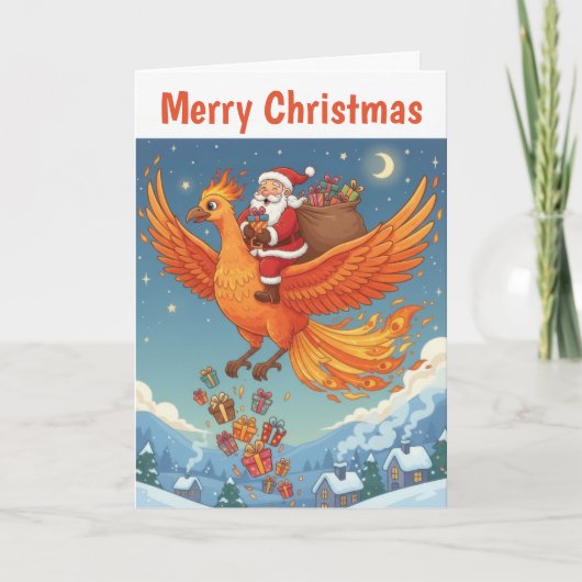 Vliegende Kerstman Kerstmis Kaart (Voorkant)