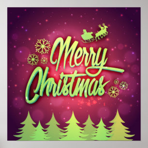 Vliegende Kerstman Merry Christmas Poster