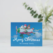 Vliegende Kerstman met Elfen in Vliegtuig Feestdagenkaart (Staand voorkant)