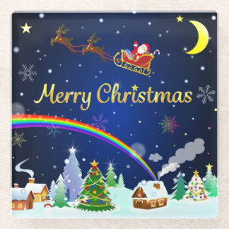 Vliegende kerstman met halve maan glazen onderzetter