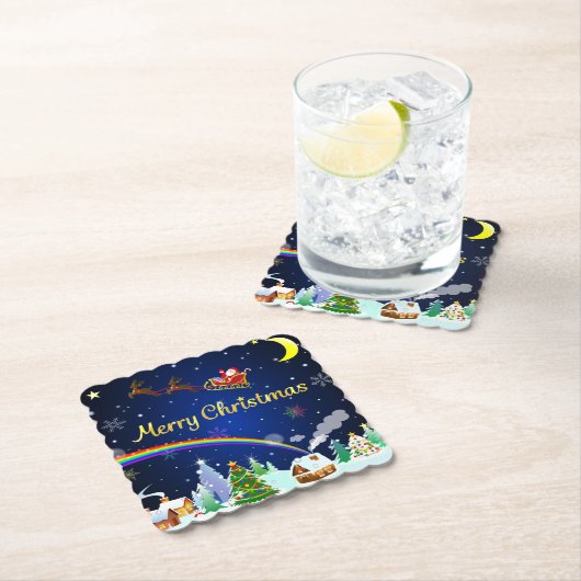 Vliegende kerstman met halve maan kartonnen onderzetters (Insitu)