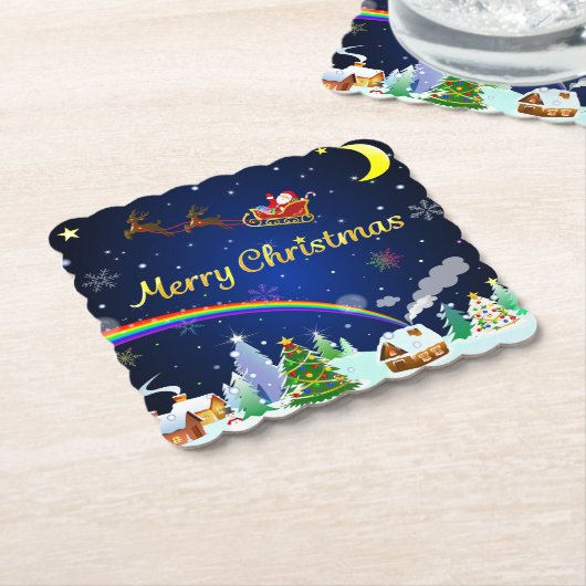 Vliegende kerstman met halve maan kartonnen onderzetters (Gebogen)