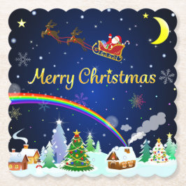 Vliegende kerstman met halve maan kartonnen onderzetters