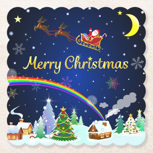 Vliegende kerstman met halve maan kartonnen onderzetters (Voorkant)