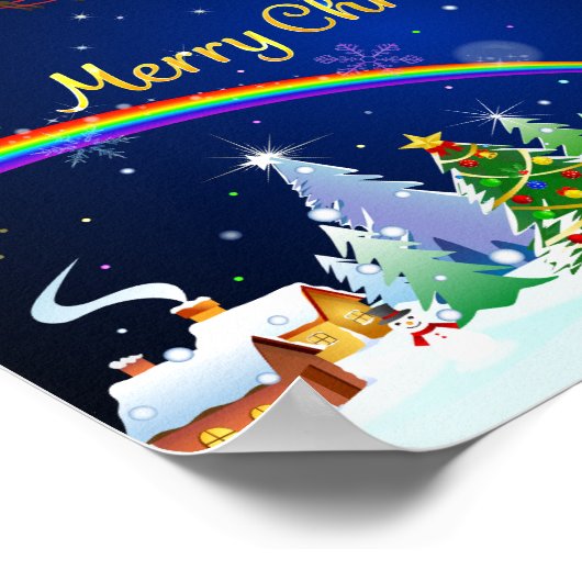 Vliegende kerstman met halve maan poster (Hoek)