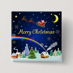 Vliegende kerstman met halve maan vierkante button 5,1 cm