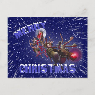 Vliegende kerstman Roodgestreepte renrenrendiervis Feestdagenkaart