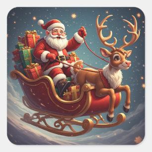 Vliegende Kerstman slee slee Kerstnacht Vierkante Sticker