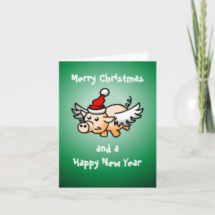 Vliegende Kerstvarken Fotokaart Feestdagen Kaart