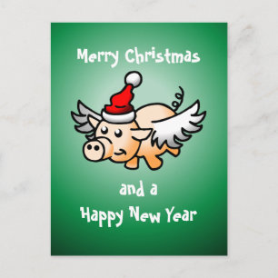 Vliegende Kerstvarken Kerstdrukwerk Feestdagenkaart