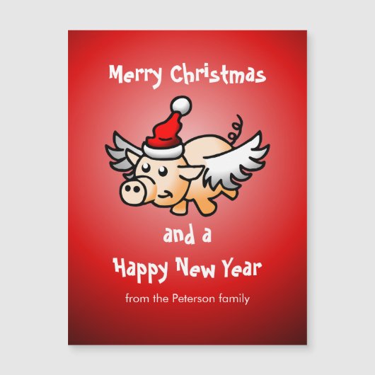 Vliegende Kerstvarken Magnetische Kaart (Voorkant)