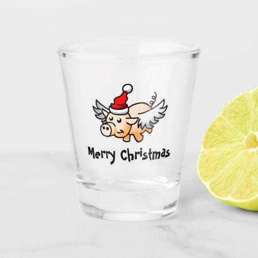 Vliegende Kerstvarken Shotglas Shot Glas (Voorkant)