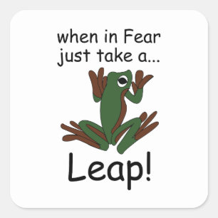 Vliegende kikker die een sprong neemt als hij bang vierkante sticker