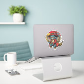 Vliegende Kitty Cat Heks Illustratie Sticker (Laptop op bureau)