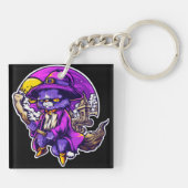 Vliegende Kitty Kat Heks Illustratie Sleutelhanger (Achterkant)