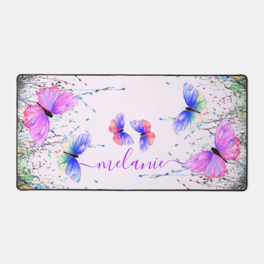 Vliegende Kleurrijke Vlinders Aangepaste Naam Bureaumat (Voorkant)