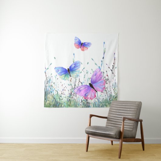 Vliegende Kleurrijke Vlinders Tapestry Wandkleed (In situ)