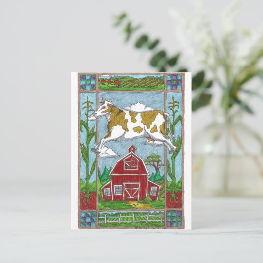 vliegende koe briefkaart (Staand voorkant)