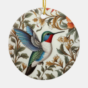 Vliegende Kolibrie geïnspireerd door William Morri Keramisch Ornament