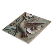 Vliegende kolibrie met bloemen Faux Relief Tegeltje (Zijkant)