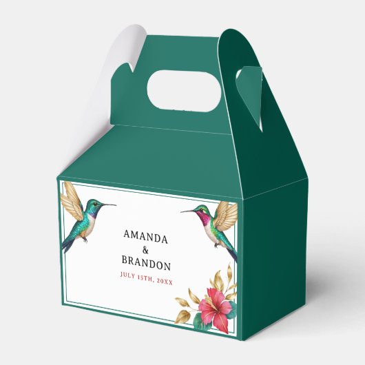 Vliegende kolibries rode tropische bloem bruiloft bedankdoosjes (Achterkant)