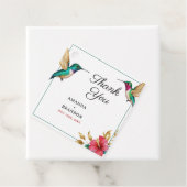 Vliegende Kolibries Rode Tropische Bloem Bruiloft Bedankjes Labels (In situ)