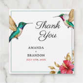 Vliegende Kolibries Rode Tropische Bloem Bruiloft Bedankjes Labels (Achterkant)