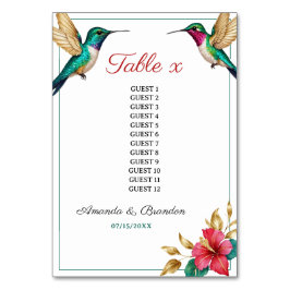 Vliegende kolibries rode tropische bloem bruiloft kaart