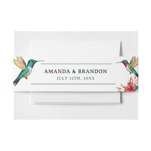 Vliegende kolibries rode tropische bloem bruiloft uitnodigingen wikkel (Voorkant Voorbeeld)