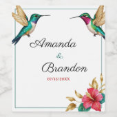 Vliegende kolibries rode tropische bloem bruiloft wijn etiket (Enkel label)