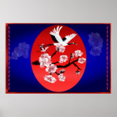 Vliegende kraan en zon (midderblauw achtergrond) poster (Voorkant)