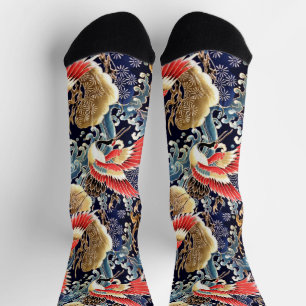 VLIEGENDE KRAANVOGELS,GOLVEN,LENTE BLOEMEN Japanse Sokken