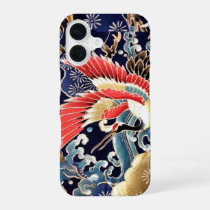 Vliegende Kraanvogels,Golven,Lentebloemen Japanse iPhone 16 Hoesje