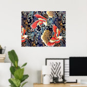 Vliegende kraanvogels,Golven,Lentebloemen Japanse Poster (Thuiskantoor)