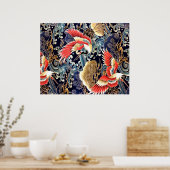 Vliegende kraanvogels,Golven,Lentebloemen Japanse Poster (Keuken)