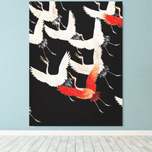Vliegende Kraanvogels: Japanse Vogel Kimono Kunst Canvas Afdruk