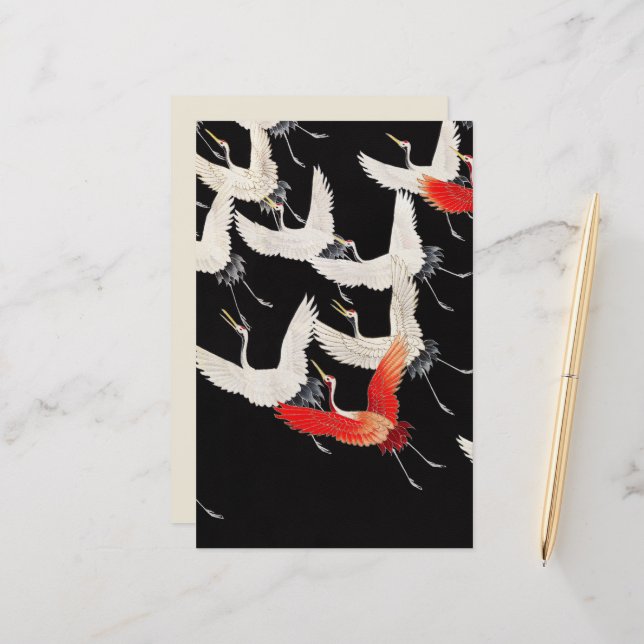 Vliegende kranen: Japanse vogel kimono kunst (Voorkant / Achterkant in situ)