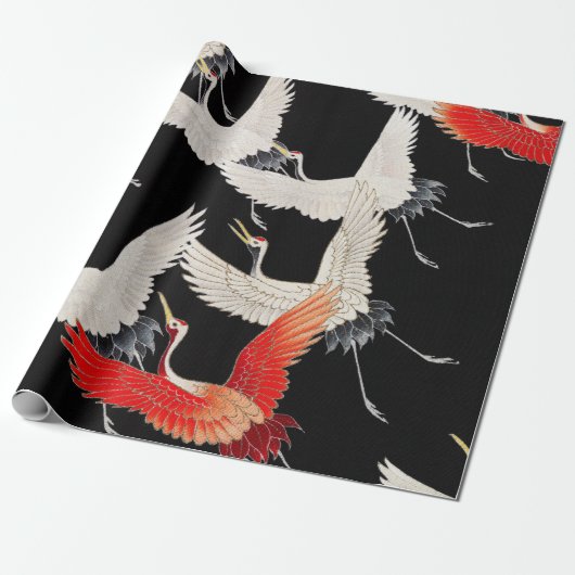 Vliegende kranen: Japanse vogel kimono kunst Cadeaupapier (Uitgerold)