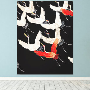 Vliegende kranen: Japanse vogel kimono kunst Canvas Afdruk
