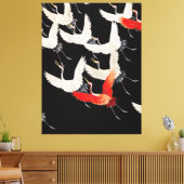 Vliegende kranen: Japanse vogel kimono kunst Canvas Afdruk (Insitu (Woonkamer))