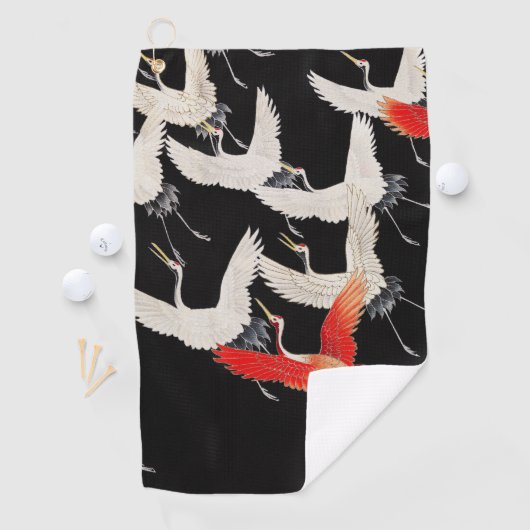 Vliegende kranen: Japanse vogel kimono kunst Golfhanddoek (Insitu)