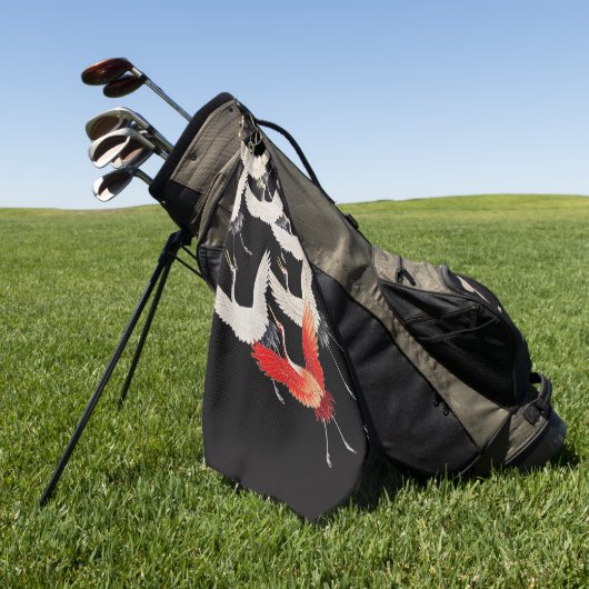 Vliegende kranen: Japanse vogel kimono kunst Golfhanddoek (Groen)