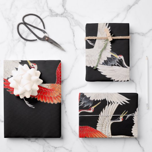 Vliegende kranen: Japanse vogel kimono kunst Inpakpapier Vel (Voorkant)