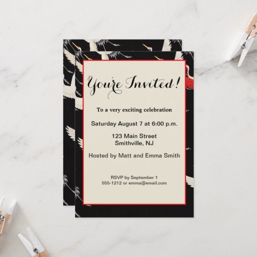 Vliegende kranen: Japanse vogel kimono kunst Kaart (Voorkant / Achterkant in situ)