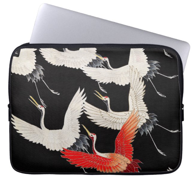 Vliegende kranen: Japanse vogel kimono kunst Laptop Sleeve (Voorkant)