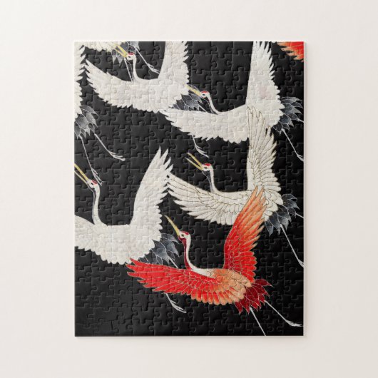 Vliegende kranen: Japanse vogel kimono kunst Legpuzzel (Verticaal)