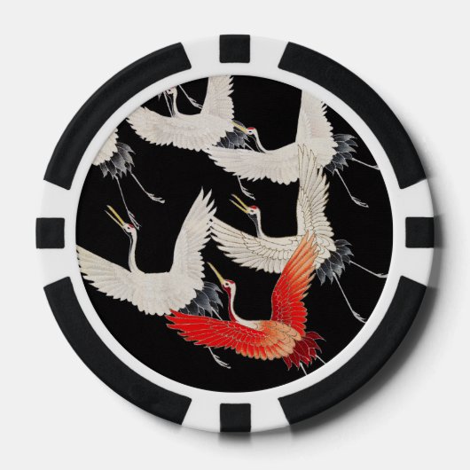 Vliegende kranen: Japanse vogel kimono kunst Poker Chips (Voorkant)