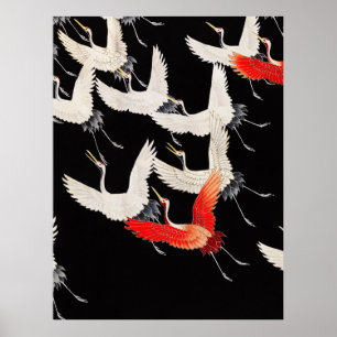 Vliegende kranen: Japanse vogel kimono kunst Poster